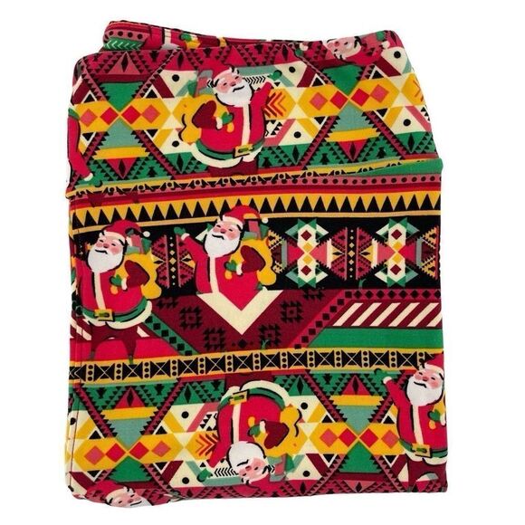 LULAROE Tall & Curvy Santa Claus Aztec Kwanzaa High Rise Christmas Leggings - Picture 1 of 13
